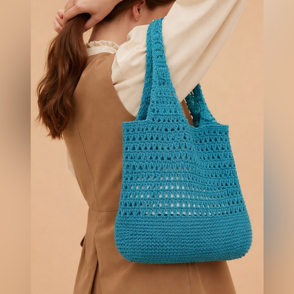 Aqua Bloomingdale’s Exclusive Handcrafted Blue Crochet Tote Bag